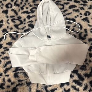 SHEIN White Hooded Cropped Zip Sweatshirt